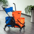 Valymo kibiras, šluotos kibiras, su ratukais, 26 litrai, plastikas, metalas, oranžinis