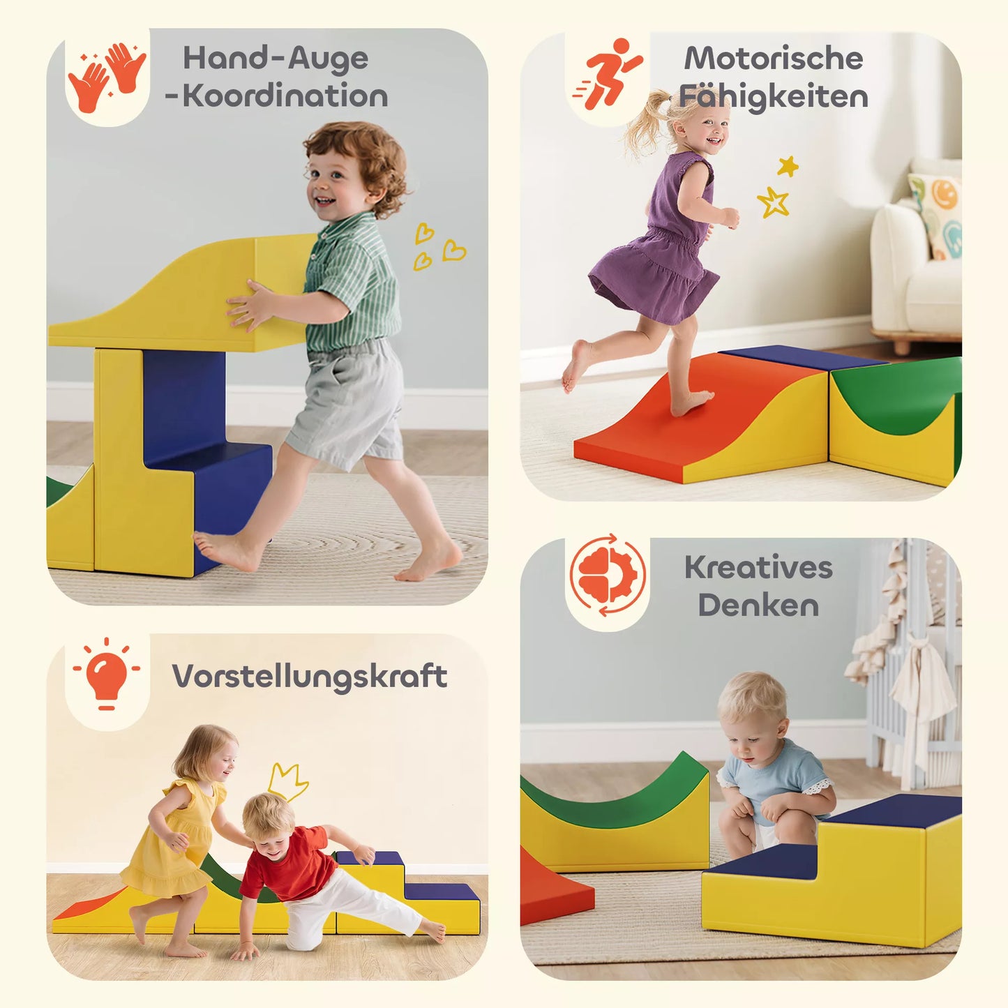 3 dalių laipiojimo ir ropojimo rinkinys mažyliams, dirbtinė oda, putplastis, Geltonas