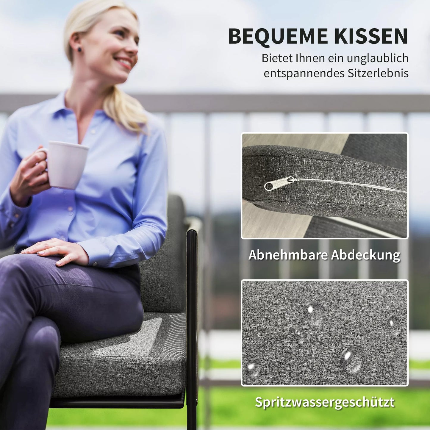 Lauko baldų komplektas iš poliratano, Lounge tipo komplektas su sofa, foteliu, stalu ir pagalvėlėmis, atsparus oro sąlygoms, 116 x 60 x 69 cm, ruda+tamsiai pilka