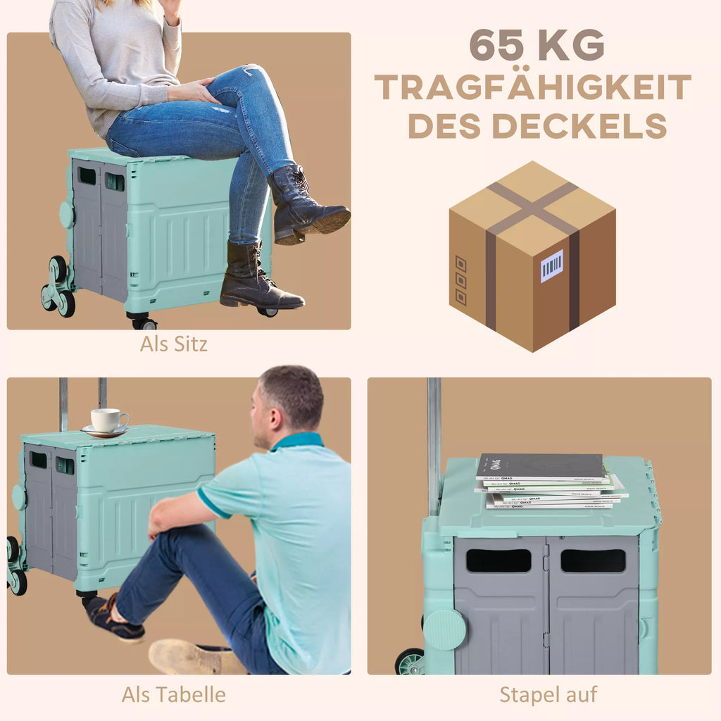 Pirkinių vežimėlis, laiptų kopiklis,  sulankstomas, teleskopinė rankena, maksimalus apkrovos svoris iki 65 kg, žalias