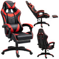 Žaidimų kėdė su kojų atrama, ergonomiška, juoda su raudonomis detalėmis