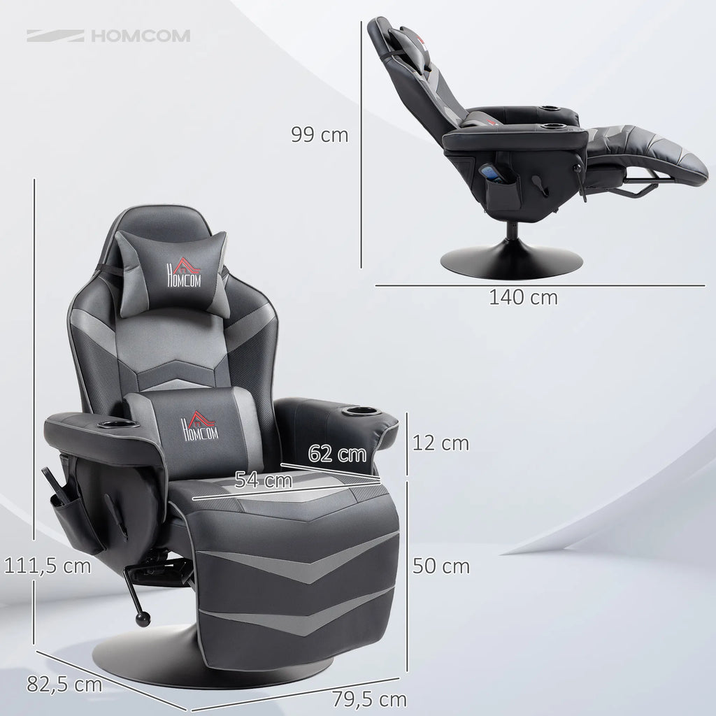 Žaidimų kėdė su masažo funkcija ir kojų atrama, iki 120 kg, pilka