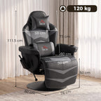 Žaidimų kėdė su masažo funkcija ir kojų atrama, iki 120 kg, pilka