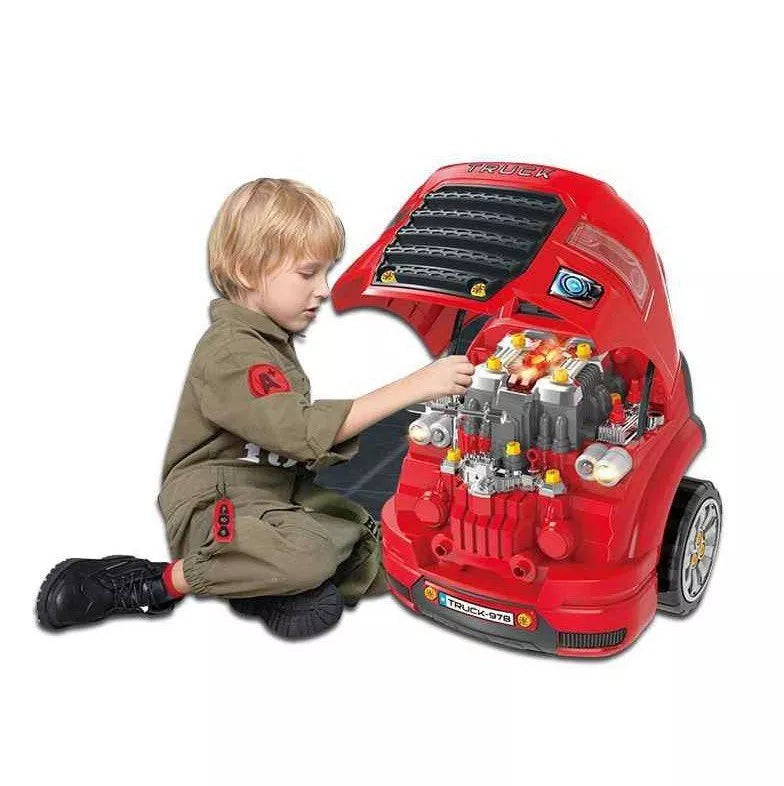Žaislinis dirbtuvių sunkvežimis Motor-Master, 51 detalė, 45×36×42 cm