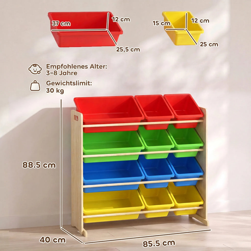 Žaislų lentynos ir dėžučių matmenų schema centimetrais