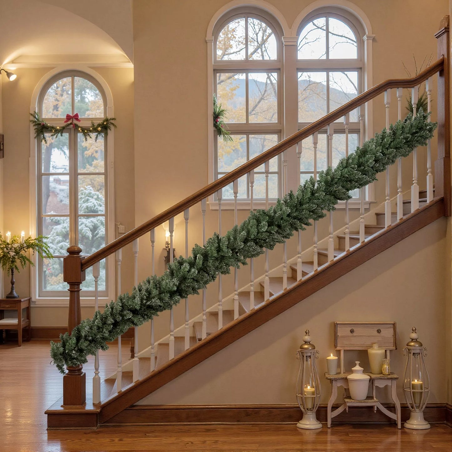 2,7 m dirbtinė Kalėdų girlianda, 216 šakelių eglutės girlianda dekoravimui, laiptams, židiniui, žalia