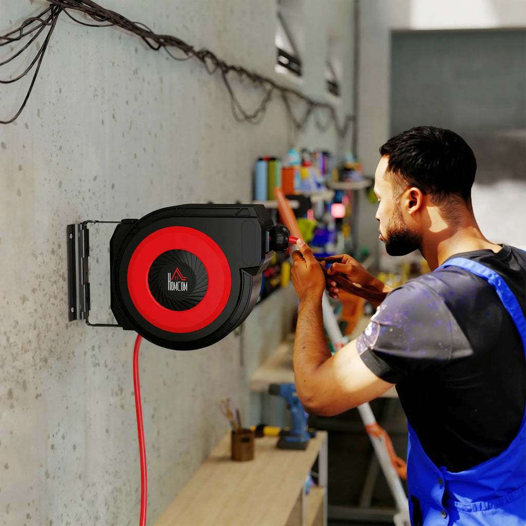 Žarnos ritė su automatinio įtraukimo mechanizmu, 16,5 m, juoda ir raudona