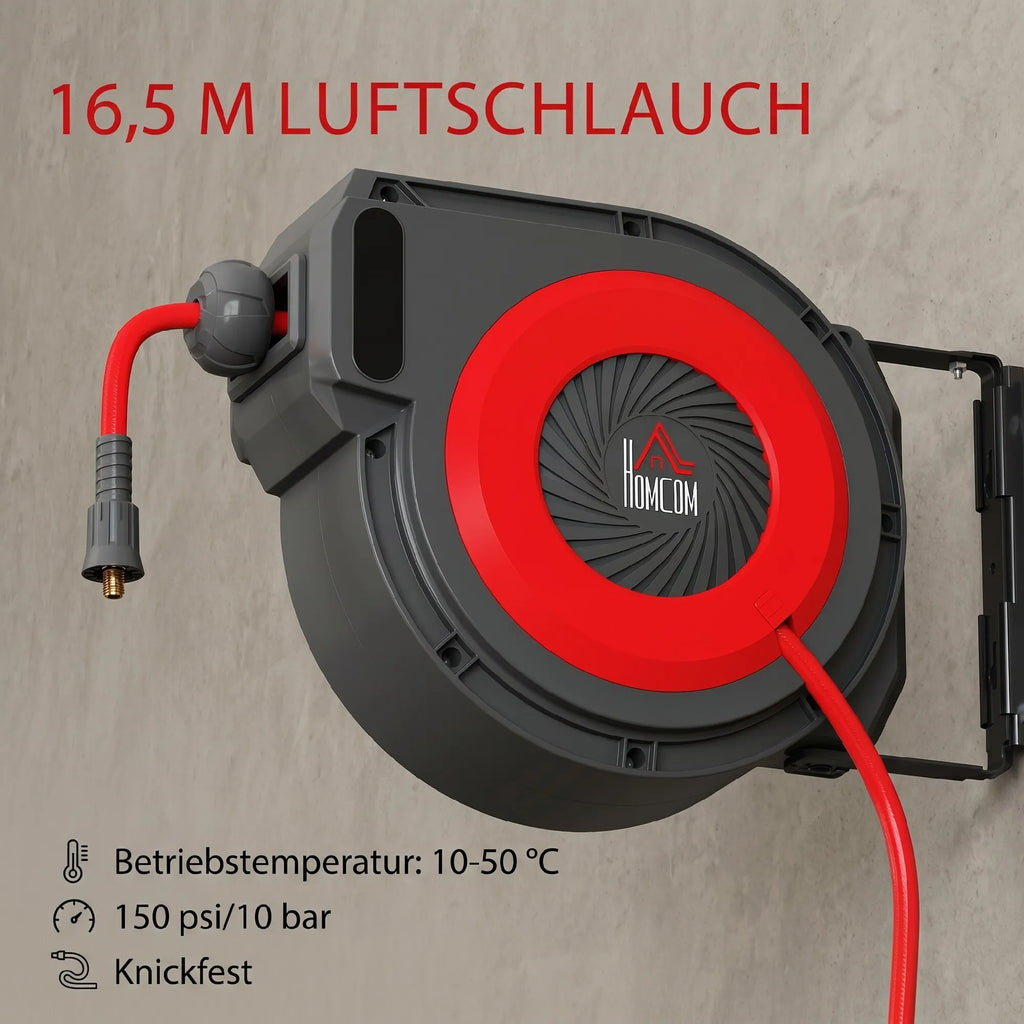 Žarnos ritė su automatinio įtraukimo mechanizmu, 16,5 m, juoda ir raudona