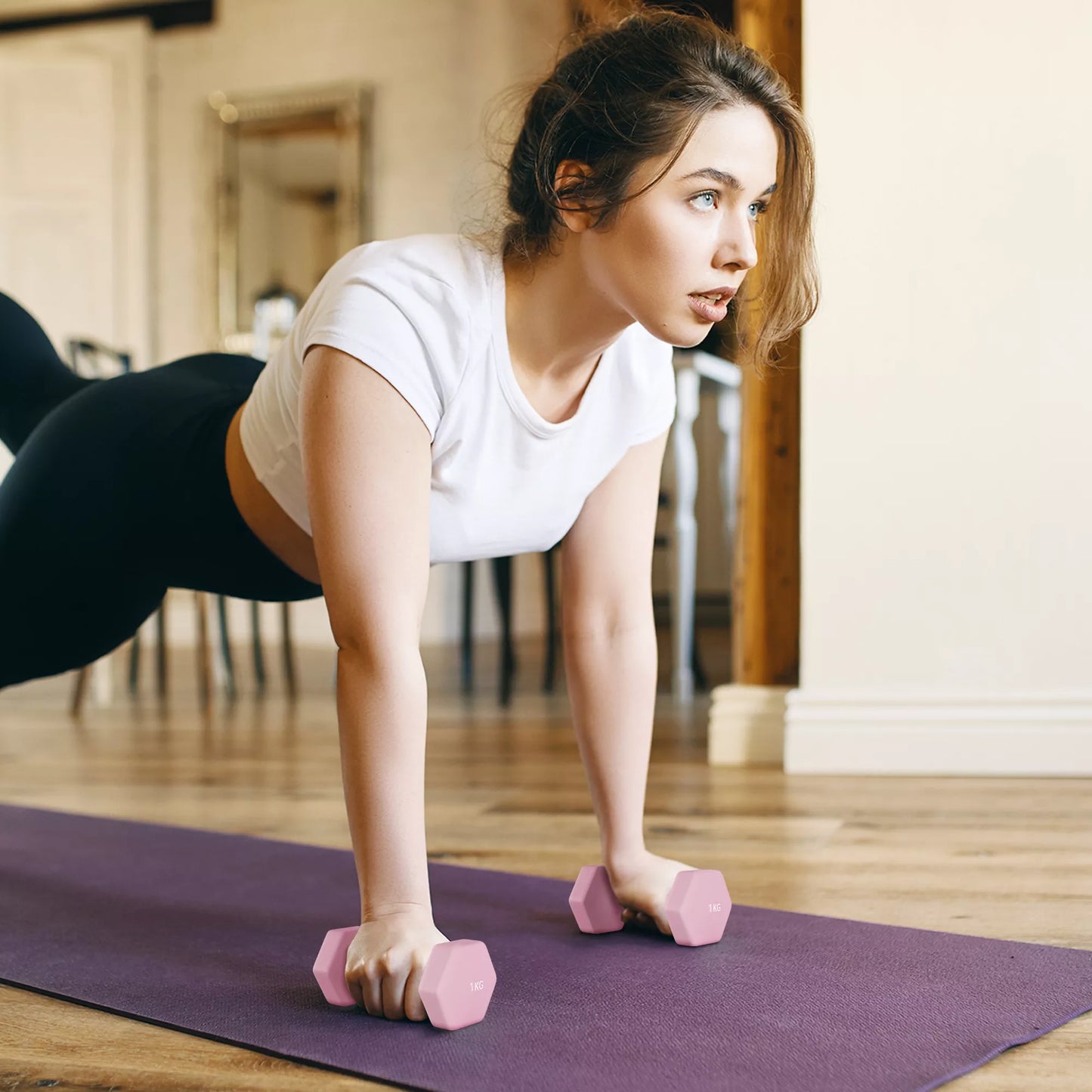 Hantelių rinkinys, 6 vnt. rinkinys hantelių su svoriais, plieninių rankinių hantelių rinkinys, 1 kg, 1,5 kg, 2 kg