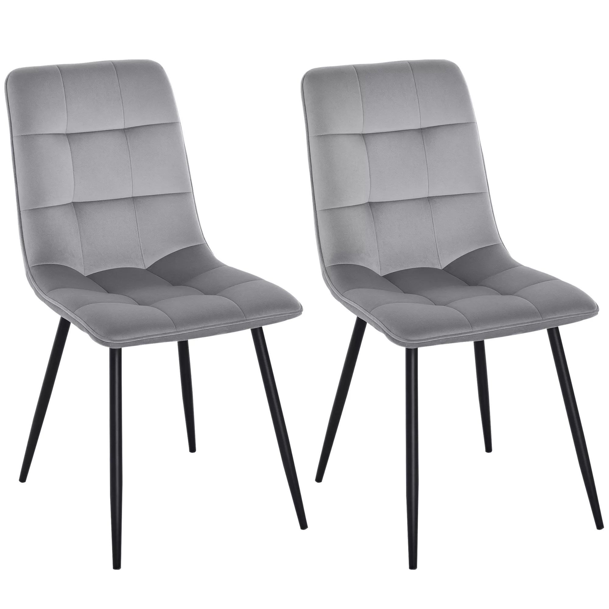 2 vnt. valgomojo kėdžių komplektas, minkšta virtuvės kėdė su aksomo išvaizda, valgomojo stalas, aksomas, metalas, pilka+juoda, 45 x 63 x 90 cm