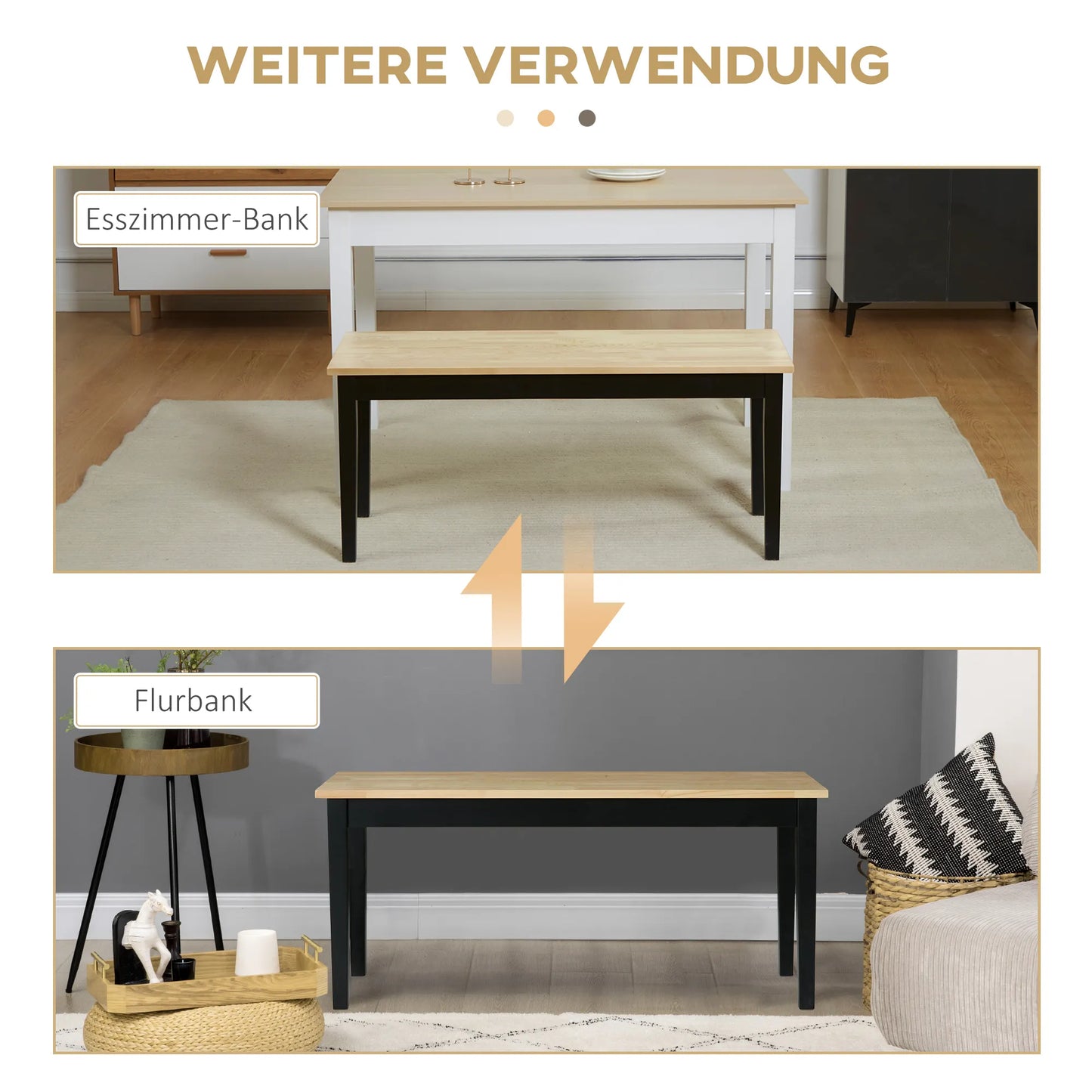 HOMCOM Moderni 2 žmonių medinė suolų, pagamintas iš masyvmedžio, lakuotas, Natūrali+Juoda