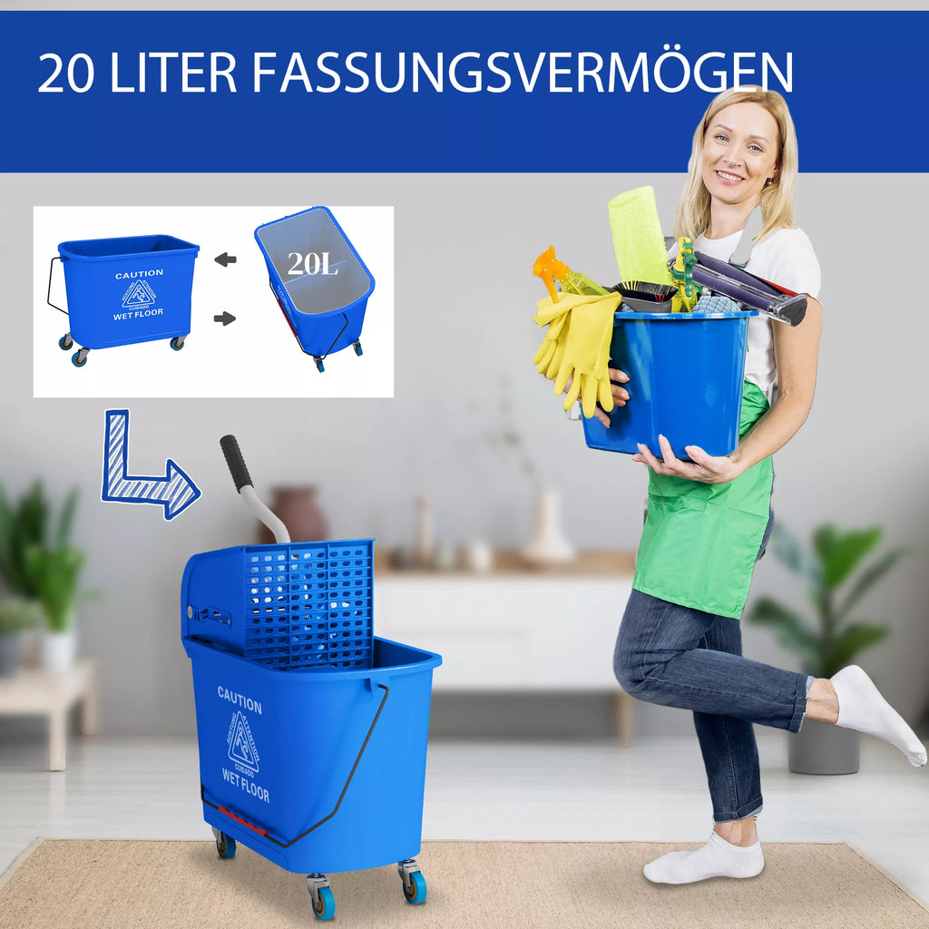 20 l kibiras su išgręžtuvu ir rankena, kibiras su ratukais, plastikinis, mėlynas
