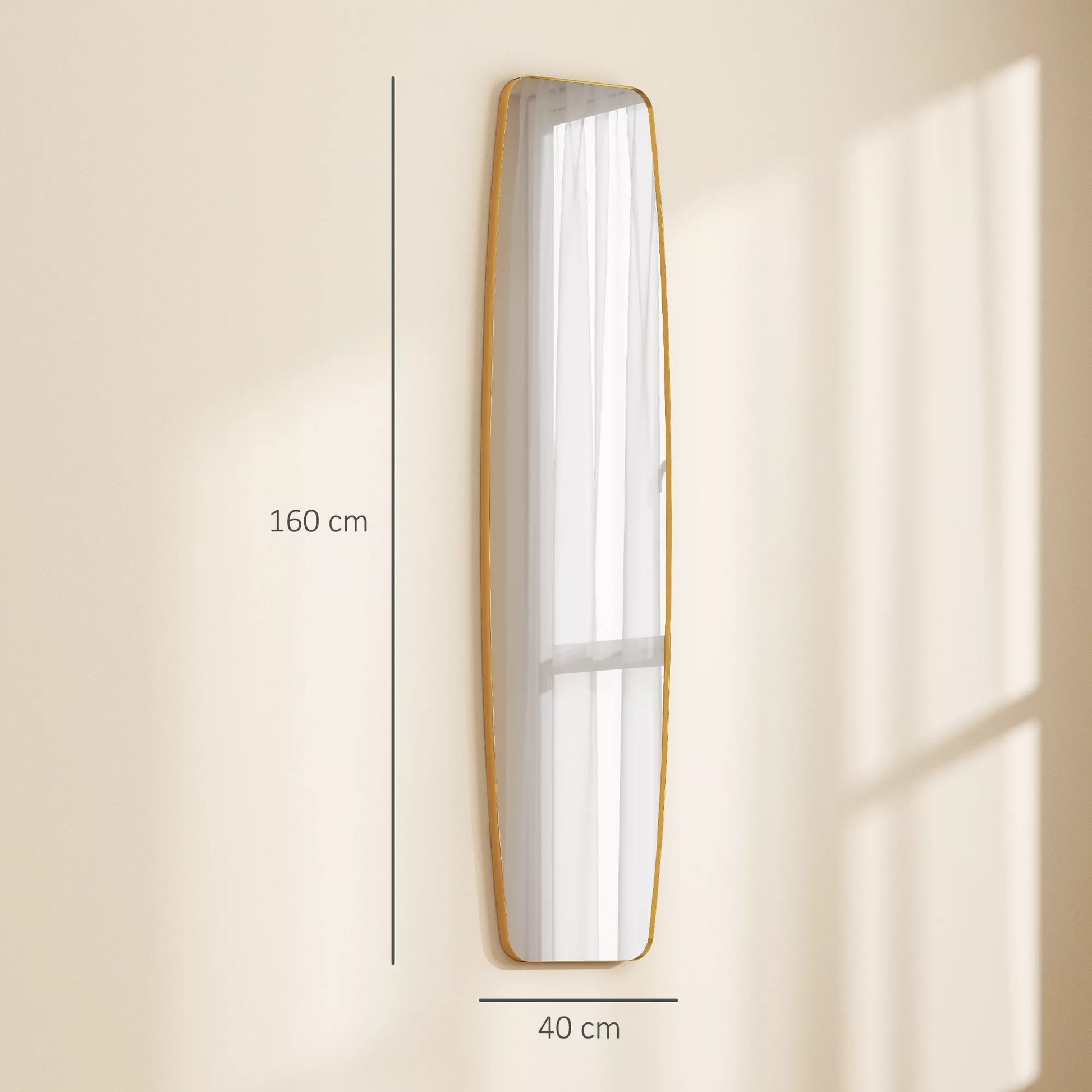 Pakabinamas veidrodis svetainei ir prieškambariui, veidrodis su metaliniu rėmu, 160x40x3 cm, auksinė