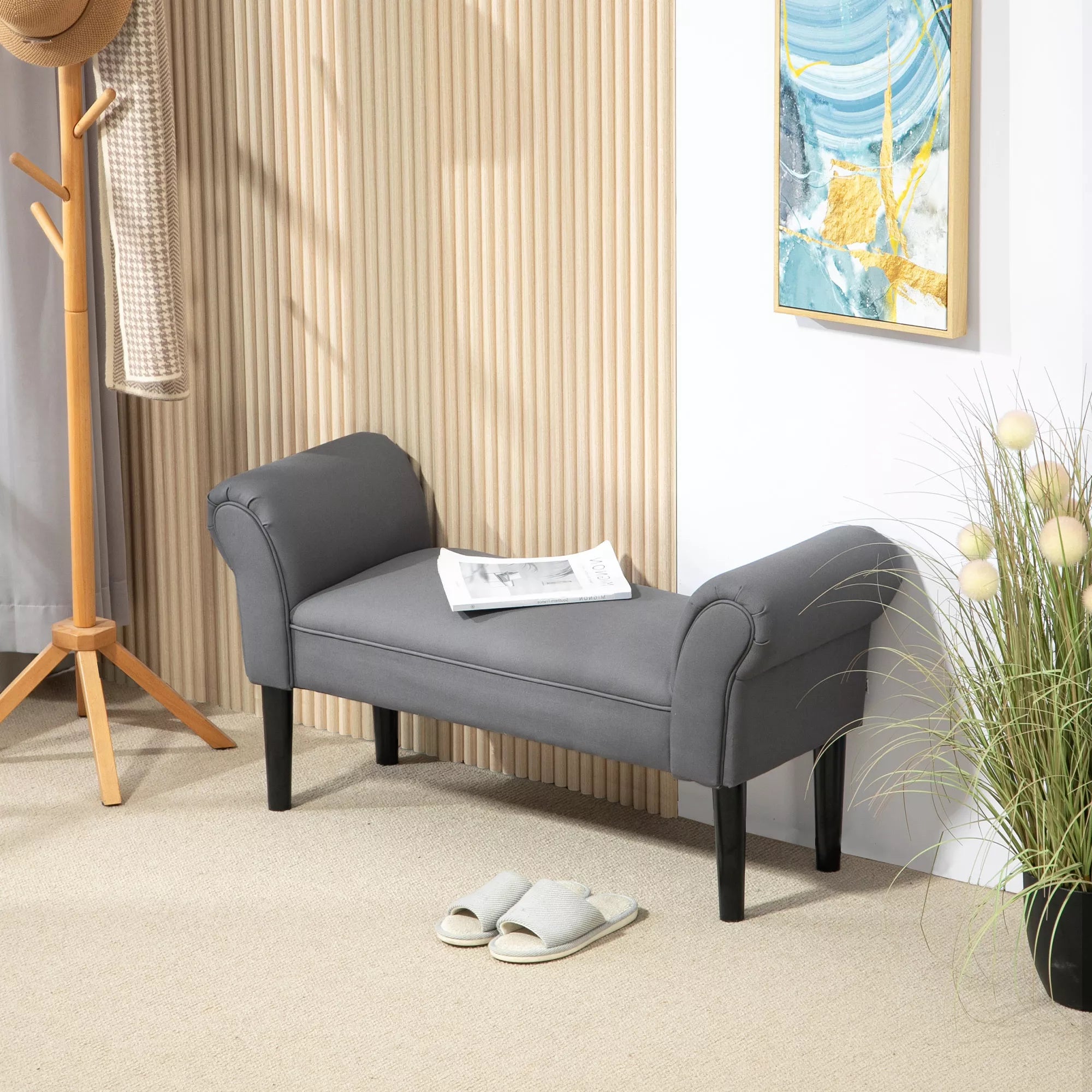 Sėdimoji sofa, lovos sofa, tvirta konstrukcija, minkšta apmušalai, 102x36x51 cm, pilka