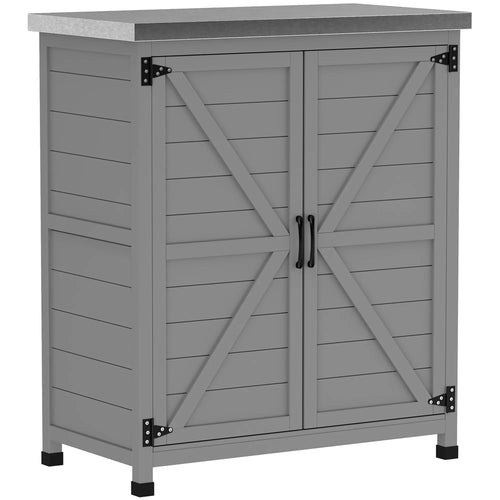 Lauko spintelė, lauko spintelė su darbo paviršiumi, įrankių spintelė, medžio masyvas, plienas, 79P x 43G x 92A cm, pilka