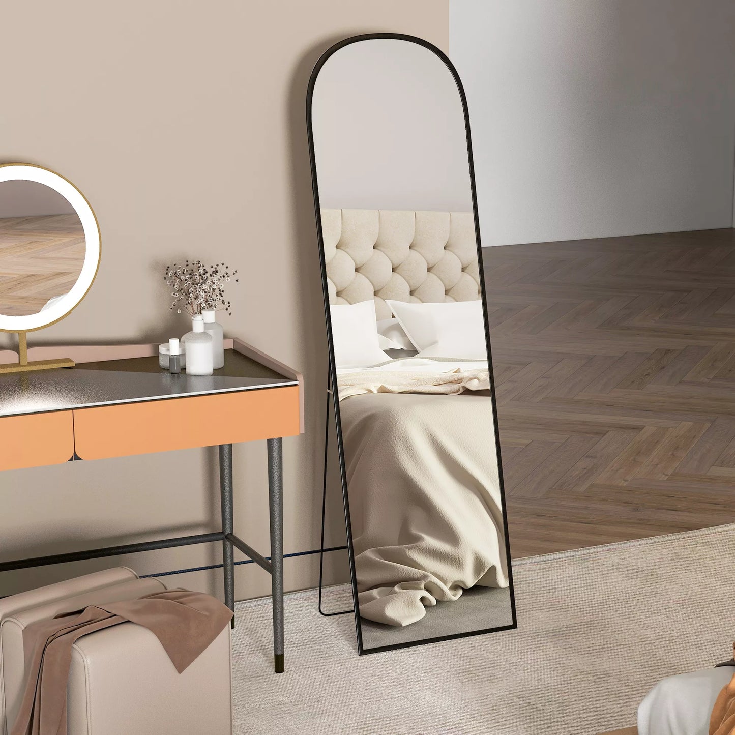 Pastatomas veidrodis, viso kūno veidrodis, modernaus dizaino, 50 cm x 1,5 cm x 161,5 cm, juodas