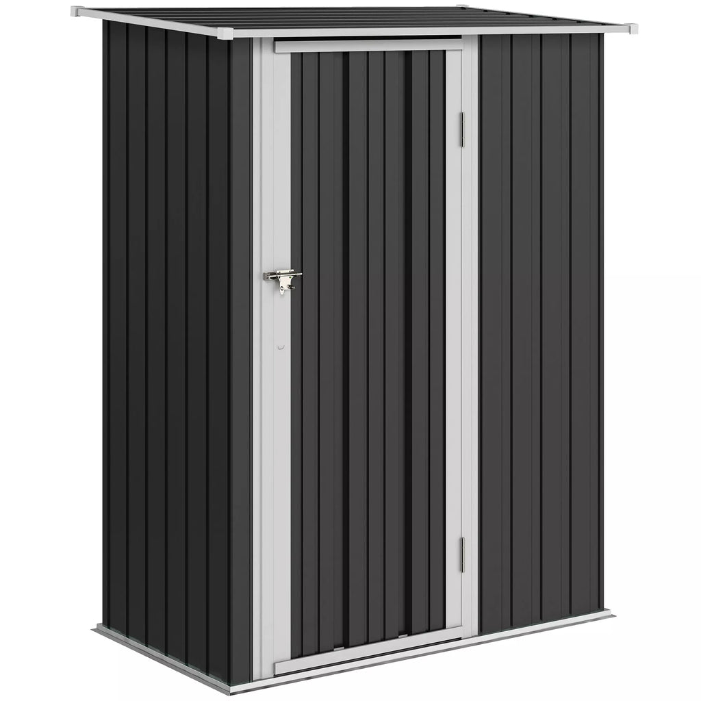 Metalinis įrankių sandėliukas 1,07 m² 142 x 86 x 189 cm Įrankių sandėliukas su vienšlaičiu stogu Užrakinamos durys, atsparus atmosferos poveikiui Sodo namelis Lauko sodo sandėliukas kiemui Lauko erdvė Tamsiai pilkos spalvos