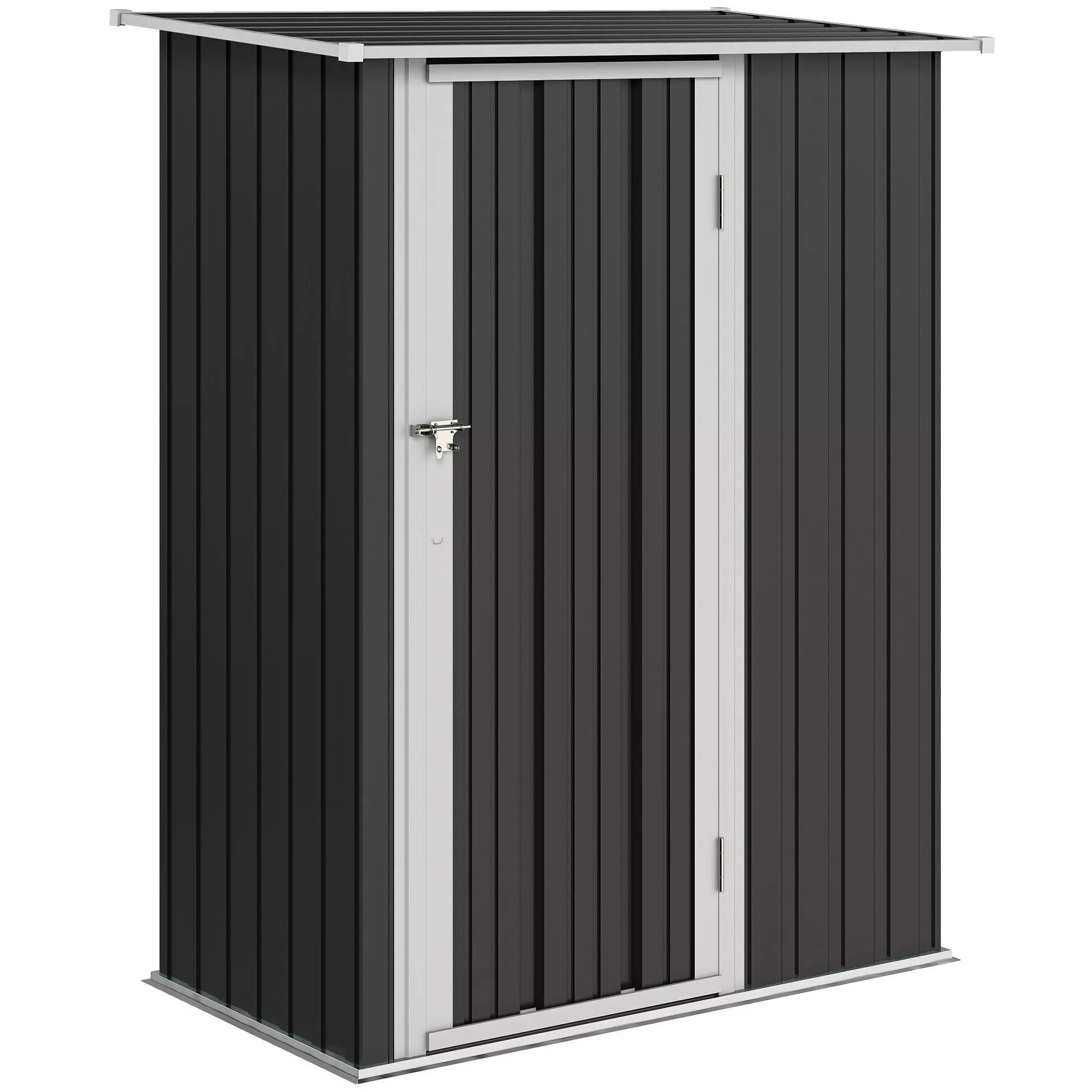 Metalinis įrankių sandėliukas 1,07 m² 142 x 86 x 189 cm Įrankių sandėliukas su vienšlaičiu stogu Užrakinamos durys, atsparus atmosferos poveikiui Sodo namelis Lauko sodo sandėliukas kiemui Lauko erdvė Tamsiai pilkos spalvos