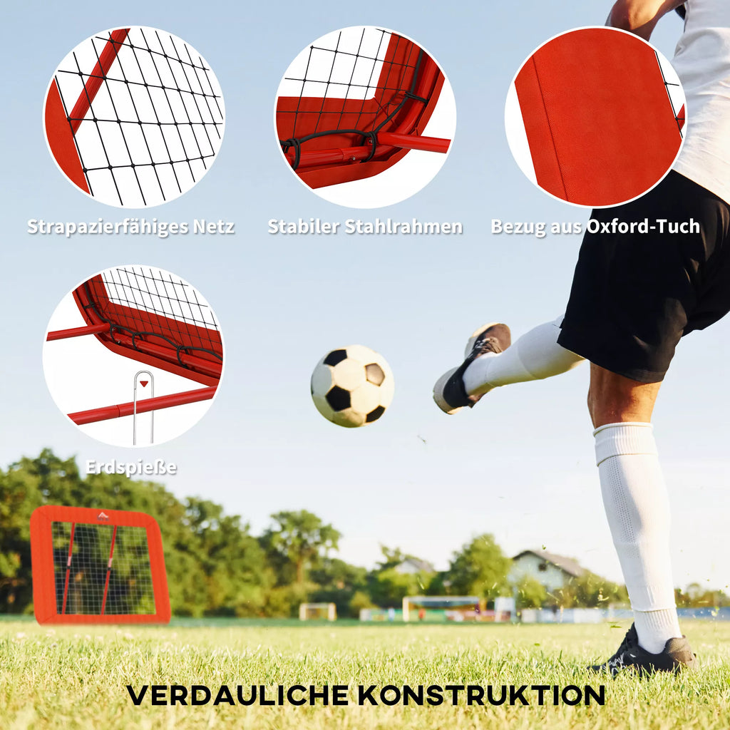 Futbolo atšokimo tinklas, reguliuojamas, sulankstomas, metalinis rėmas, visų oro sąlygų PE tinklas, su vinimis, raudonas