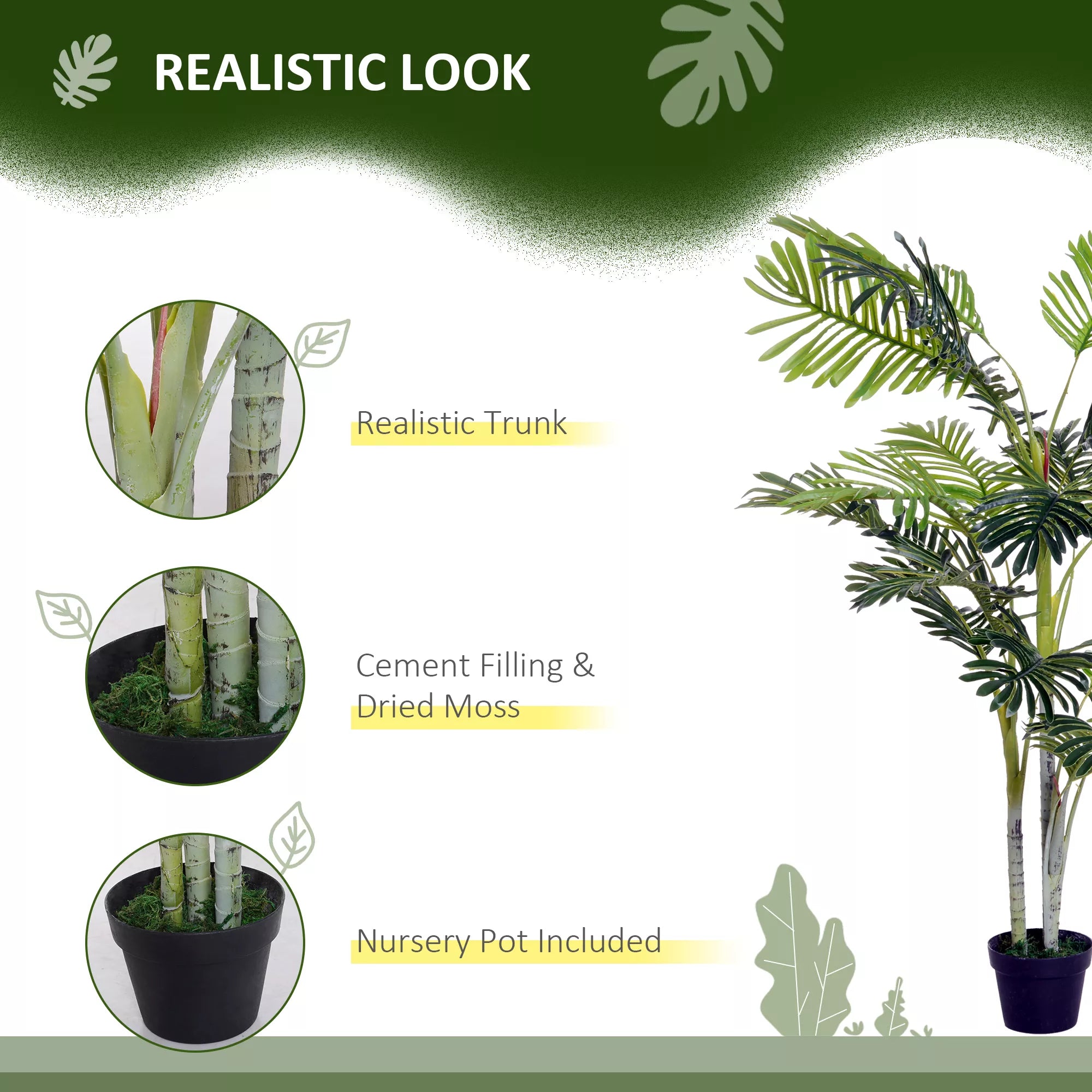 Dirbtinė palmė, dirbtinis augalas su vazonu, 150cm, plastikas