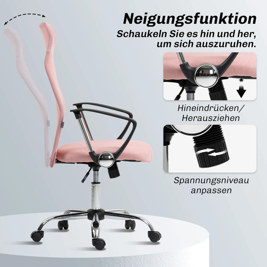 Ergonominė biuro kėdė su tinkleliu reguliuojamo aukščio rožinė