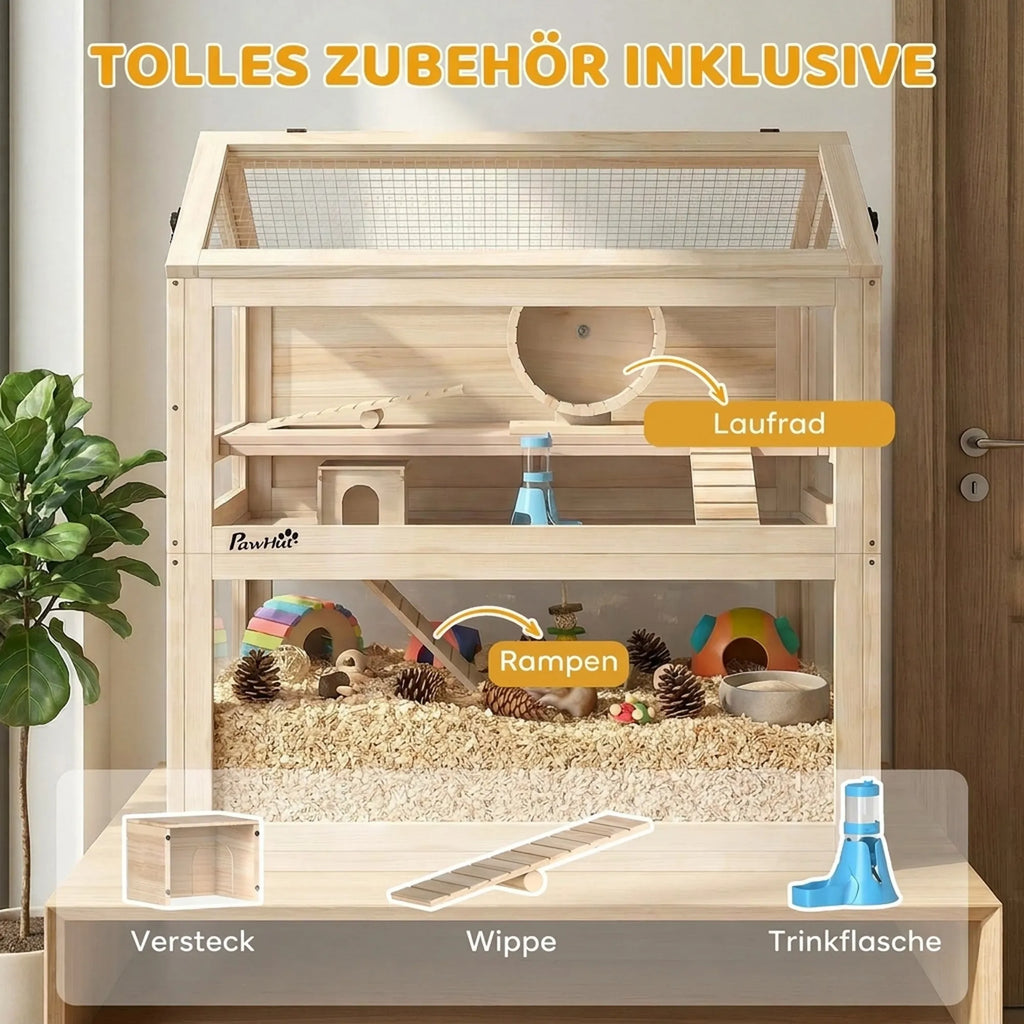Žiurkėno narvas, 3 aukštų, su nuimamu padėklu, akriline plokšte ir bėgimo ratuku