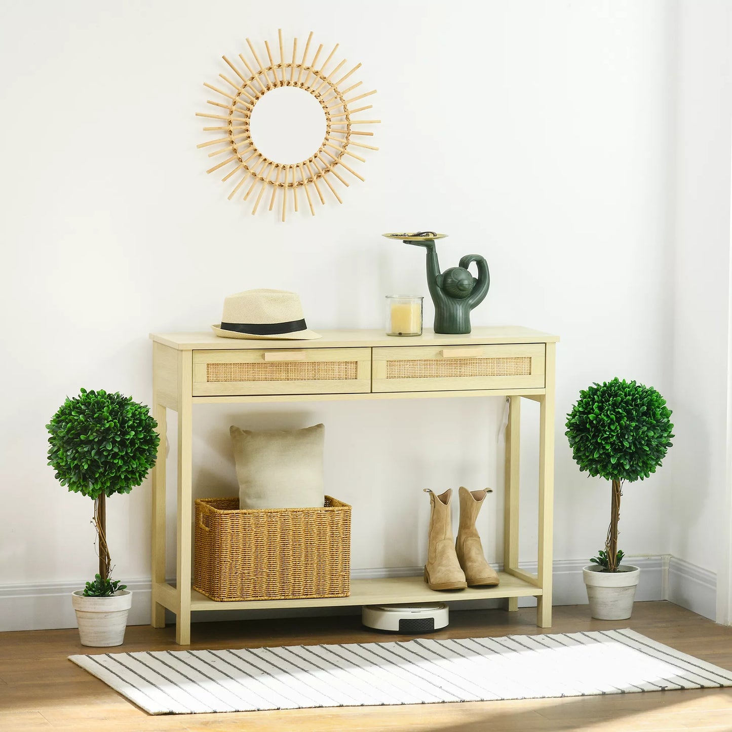 2 vnt. dirbtinių buksmedžių rinkinys, dirbtiniai augalai, su dirbtine samanėle, 1 vazonas, 28 cm x 28 cm x 60 cm, žali