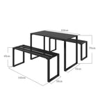Baldų komplekto matmenų schema: stalas 110 cm, aukštis 70 cm
