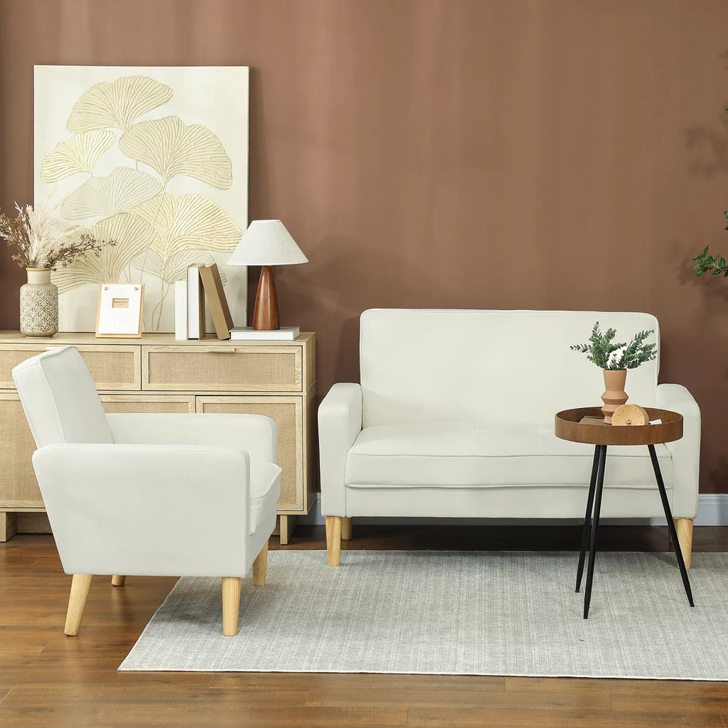 Dvivietė sofa, 130 cm pločio, kreminė balta