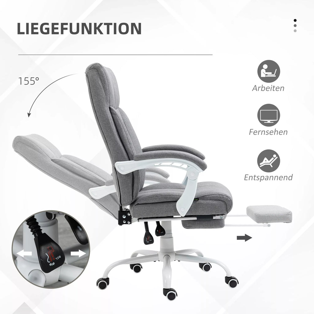 Biuro kėdė, sukamoji kėdė, atlošas su pakreipimo funkcija, reguliuojamo aukščio, iki 120 kg, lininio audinio išvaizda, pilka