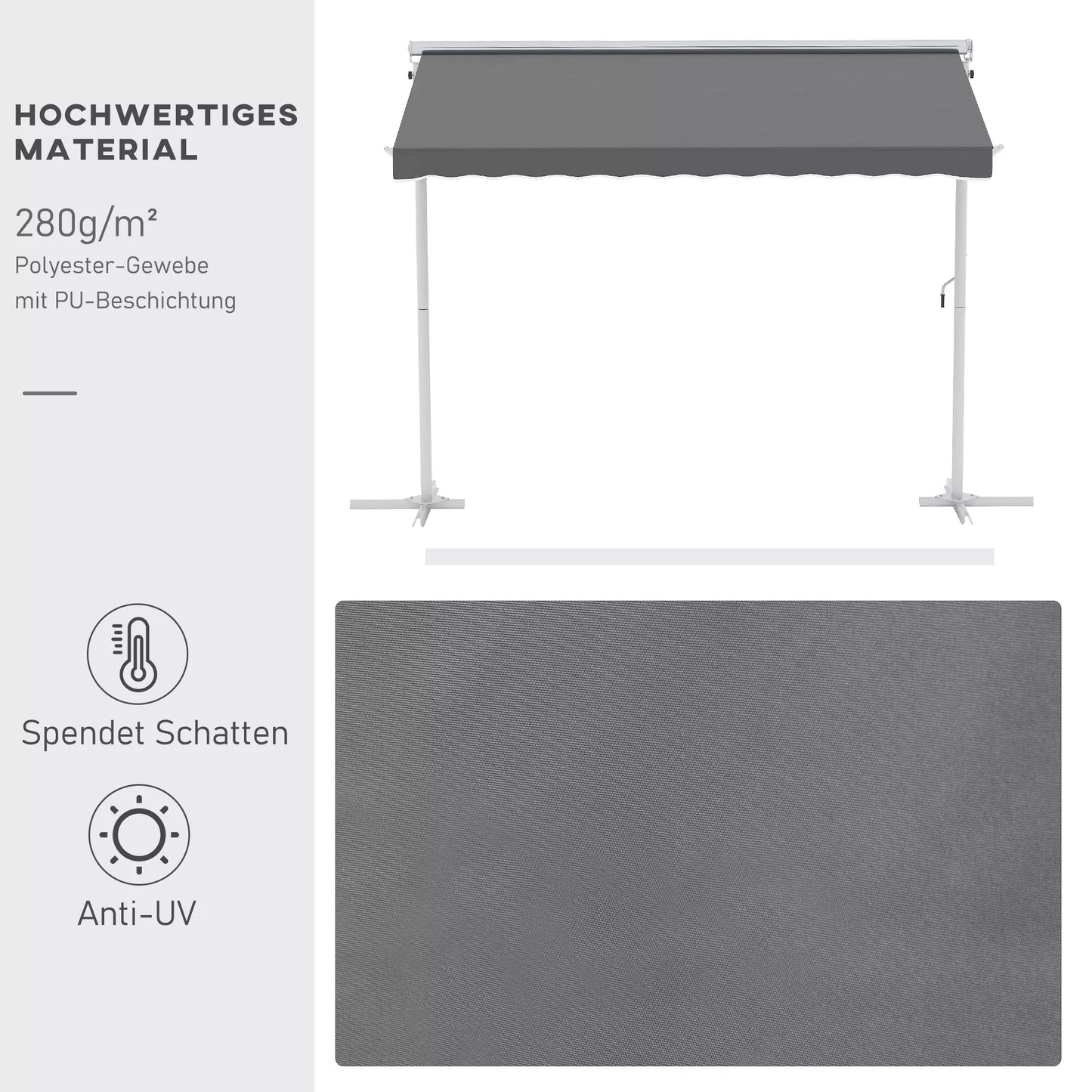 Stovas markizė Sodo markizė Markizė su sulankstomuoju rankenėle Terasa Pilka 3x3m