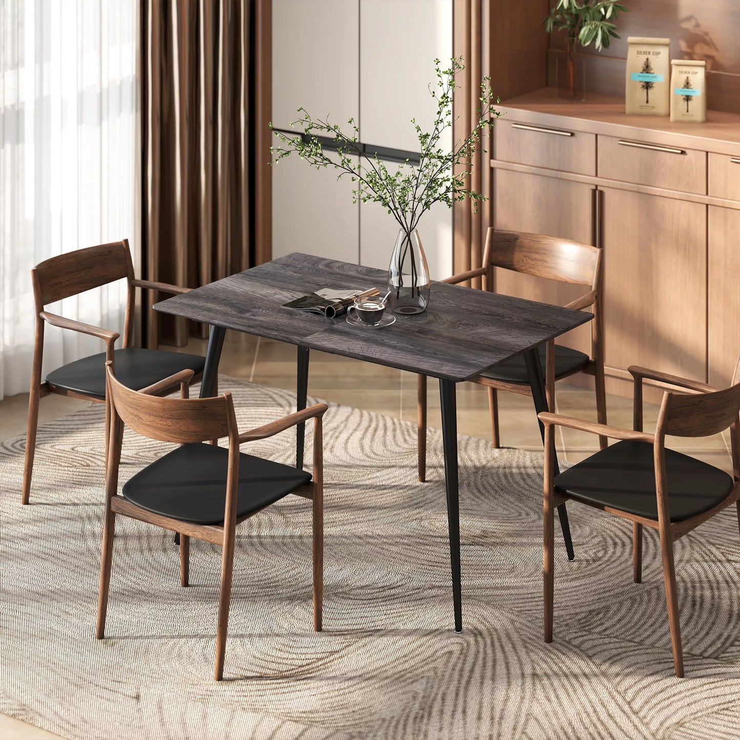 Išlankstomas valgomojo stalas, prailginamas stalas 6-8 žmonėms, virtuvės stalas su tvirtomis plieninėmis kojomis