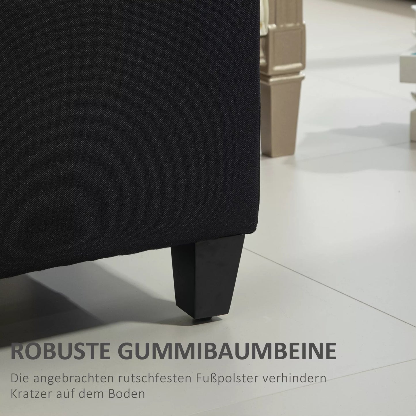 Suolas su daiktadėže, skrynios tipo suolas, linui panašus poliesteris, kaučiuko mediena, juoda, 100 x 40 x 44 cm