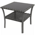 Polyrattan sodo stalas, 50 x 50 x 45 cm, atsparus atmosferos poveikiui, pagalbinis stalas 4 asmenims, kvadratinis su stikliniu stalviršiu