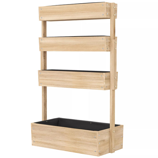 Medinė pakeliamoji lysvė, 4 pakopų sodinimo lysvė su drenažo skylutėmis, šiltnamis sodui 88,5 x 45 x 140 cm natūralios medienos