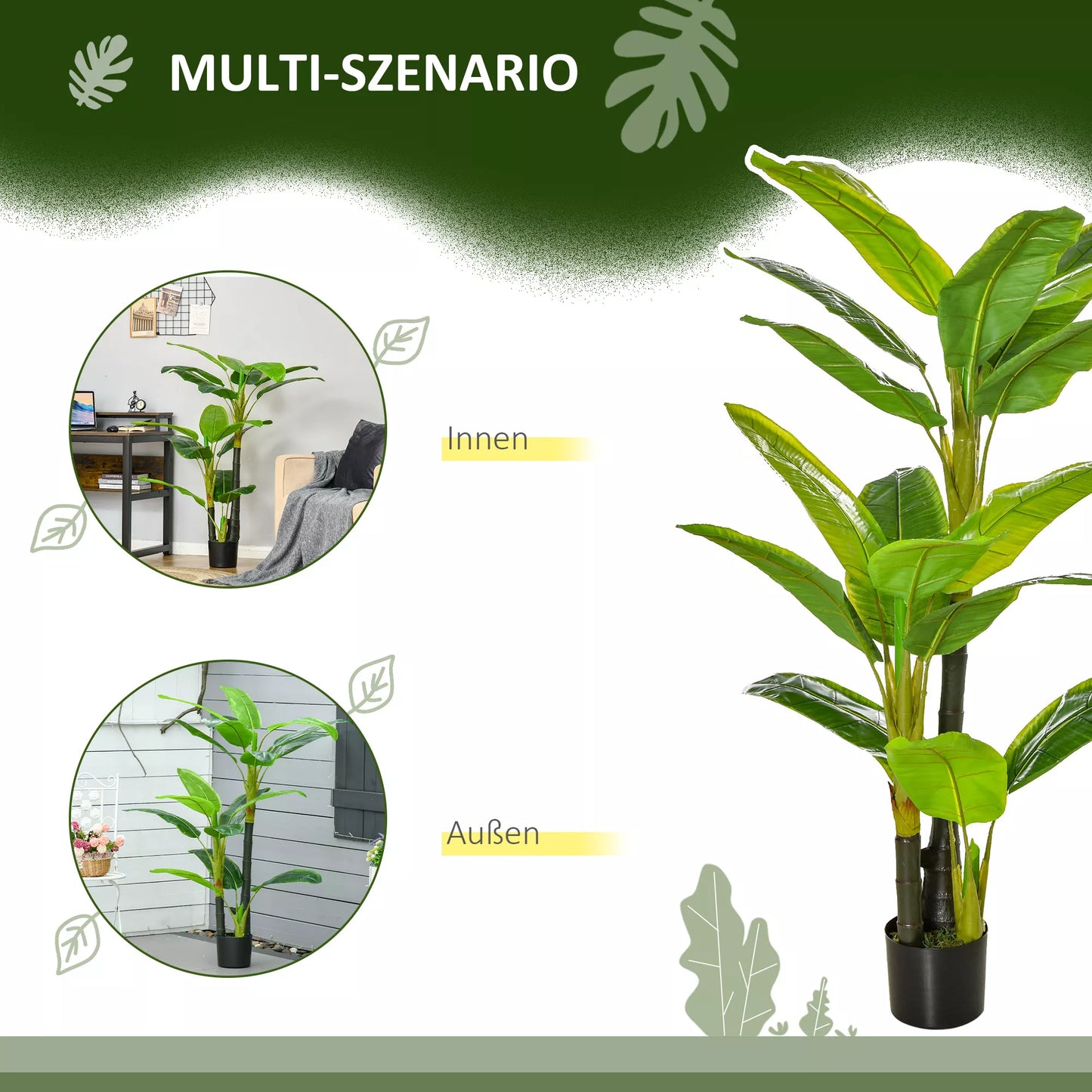 Dirbtiniai augalai 150 cm, dirbtiniai augalai vazone, dirbtinis bananų medis, dirbtinis augalas, dirbtinis medis, kambariniam augalui, dekoratyvinis augalas, biuro augalas, plastikiniame vazone, vidaus patalpoms