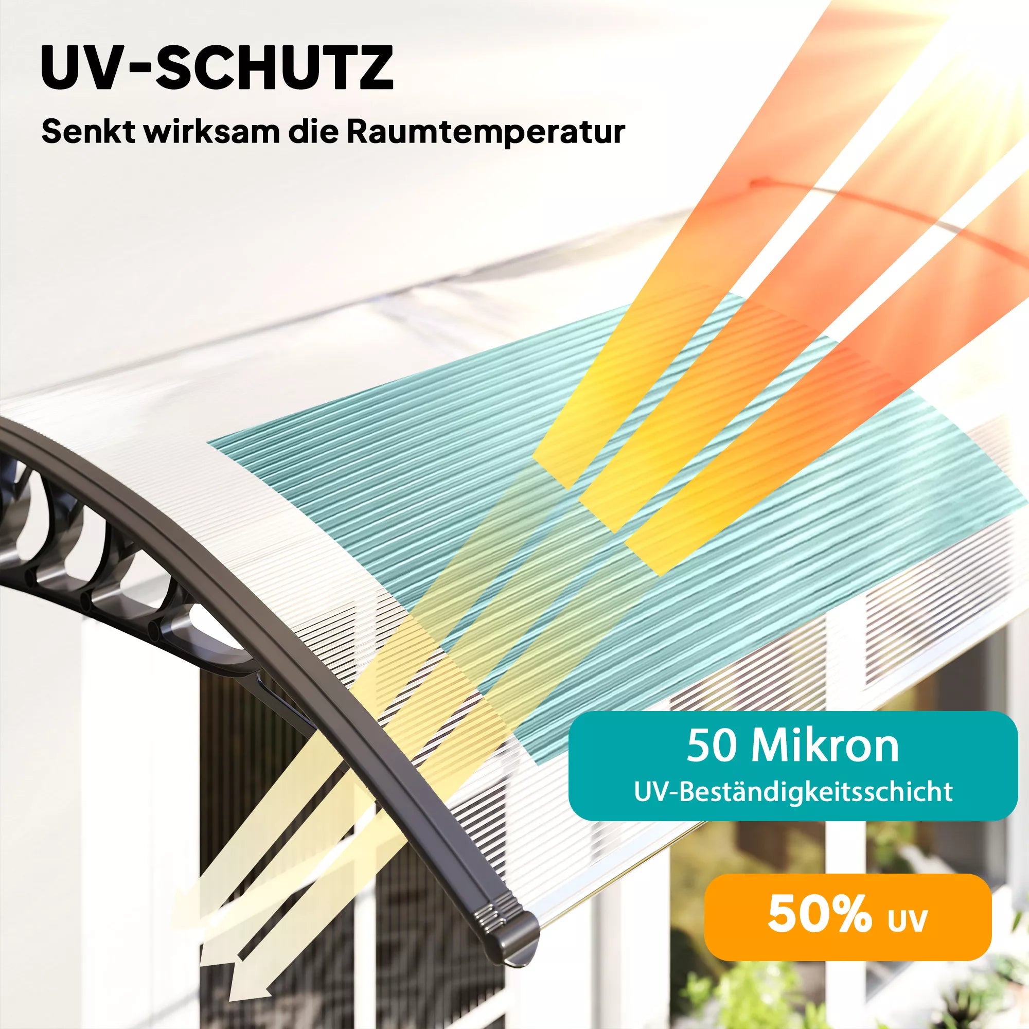 Durų stogelis su UV apsauga, 150 x 90 cm, baltas