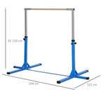 Gimnastikos skersinis, 13 pakopų aukščio reguliavimas, skersinis, medinis skersinis ir tvirta plieninė konstrukcija, atlaikanti iki 75 kg svorį, skirtas 3 ir daugiau vaikų, naudoti patalpose ir lauke, mėlynos spalvos.