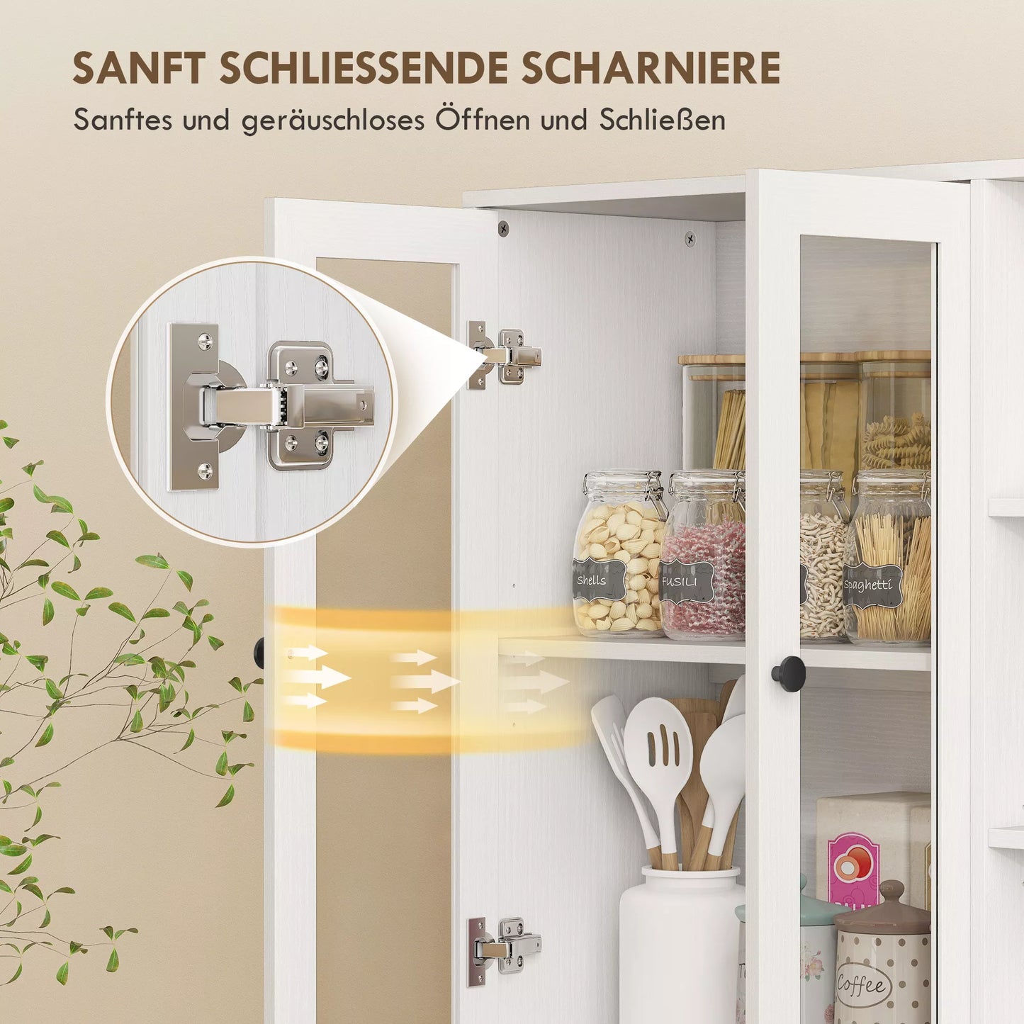 Virtuvės spintelė su stiklinėmis durelėmis, lentynos, atviros lentynos, 172 cm aukščio, MDF, balta