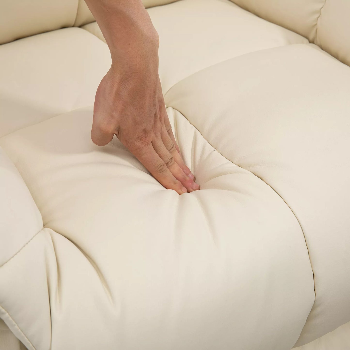 Masažinė kėdė, atpalaiduojanti kėdė, 8 vibracijos taškai, reguliuojama gulima padėtis, dirbtinė oda, kreminės baltos spalvos, 94x99x99cm