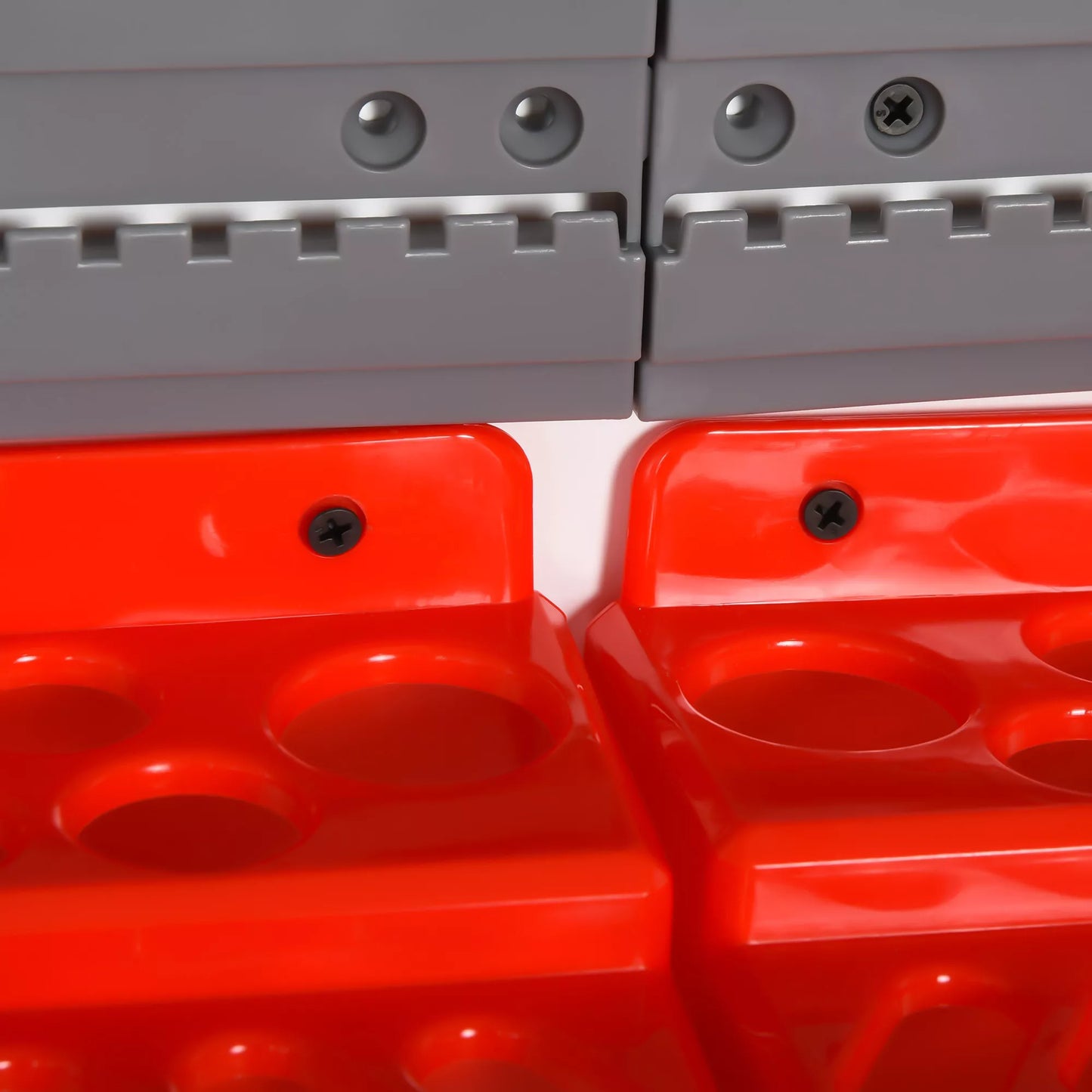 54 vnt. įrankių laikymo sienelė, sieninė lentyna, perforuota sienelė įrankiams, dirbtuvėms, atviri laikymo dėklai, kabliukų rinkinys, PP, pilka+raudona, 95,5 x 23 x 53,5 cm