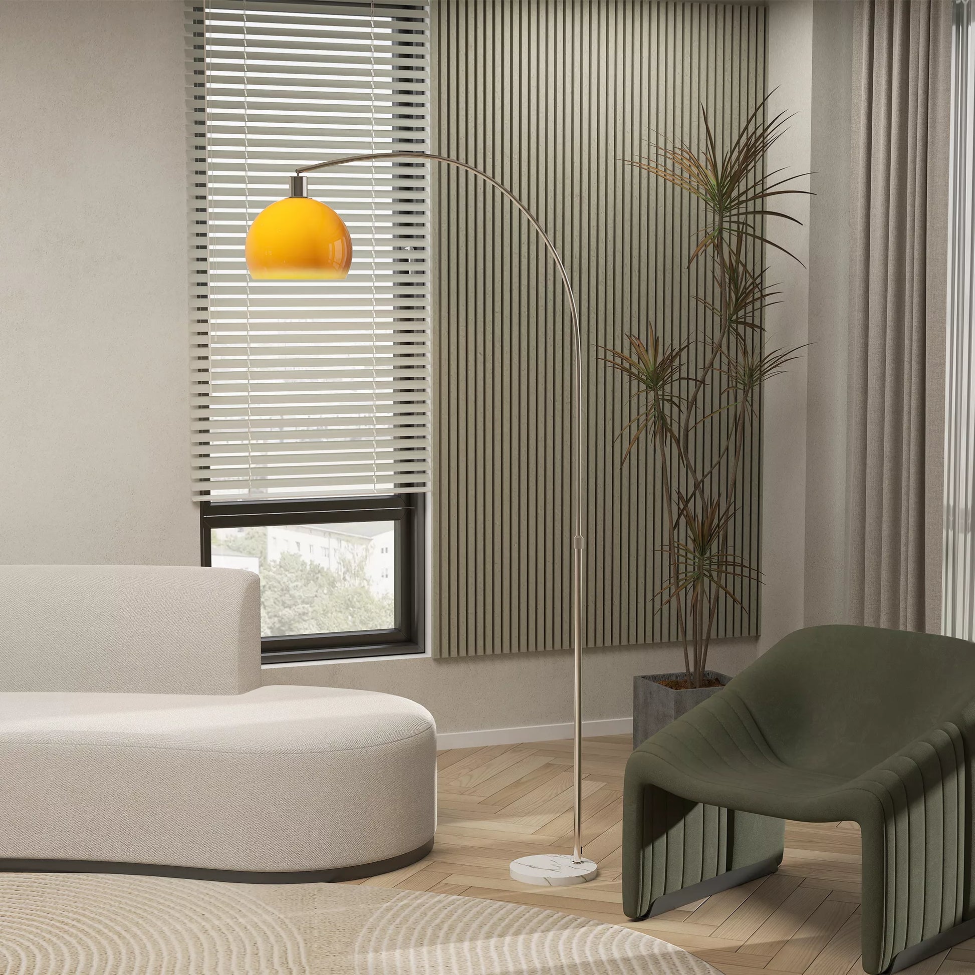 Lankstomas šviestuvas su kojiniu jungikliu, pagamintas iš marmuro, metalo ir plastiko, 26x90x180 cm, baltas ir oranžinis