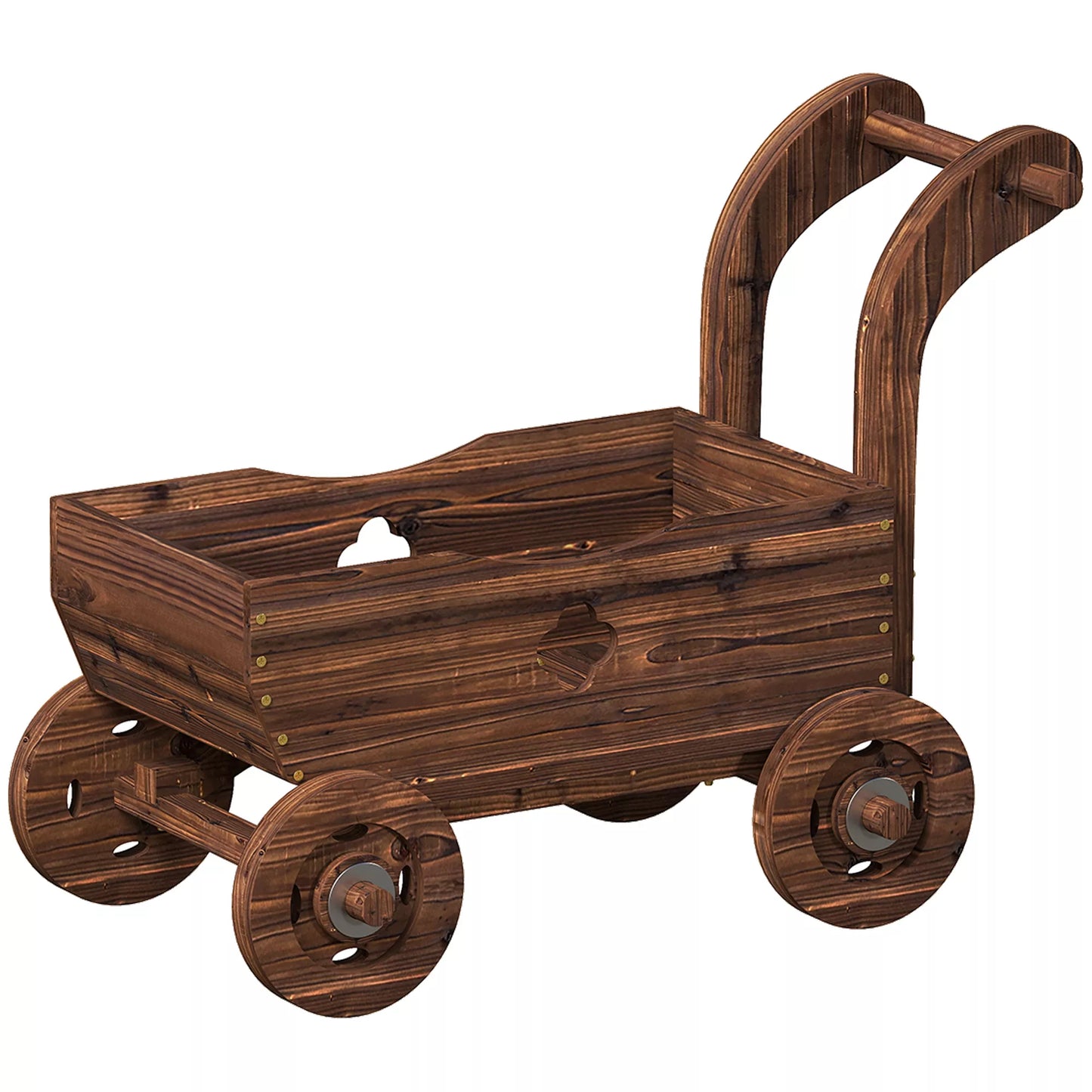 Aukštas medinis lysvynas, lysvynas vežimėlio formos, šiltnamis su 4 ratais, rankena, sodo lysvynas 68 x 38 x 52 cm