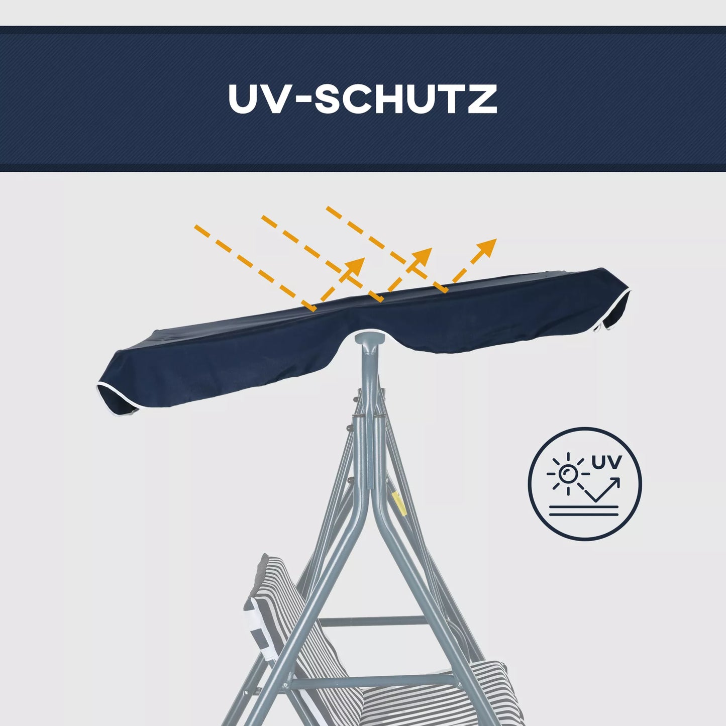 Holivudo sūpynės Sodo sūpynės 3 vietos, atsparios atmosferos poveikiui, reguliuojamas stogas, 172 x 110 x 153, mėlynos spalvos