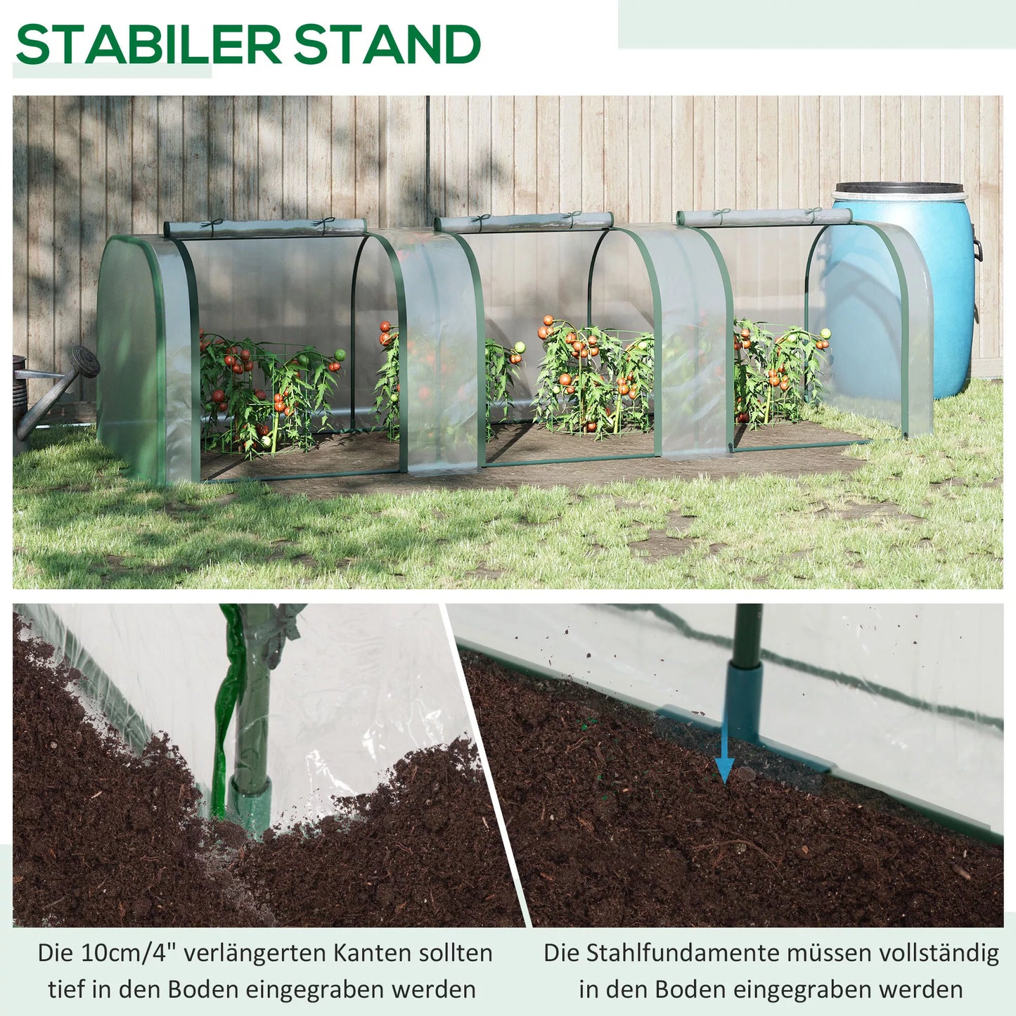 Plėvelinis šiltnamis, trys ruliojamos durys, plieninis rėmas, skaidrus, 295 x 100 x 80 cm