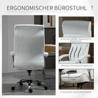 Biuro kėdė, ergonomiška rašomojo stalo kėdė, aukščio reguliavimo pasukama kėdė su svyravimo funkcija, rombų raštas, dirbtinė oda, paminkštinta vadovo kėdė, balta