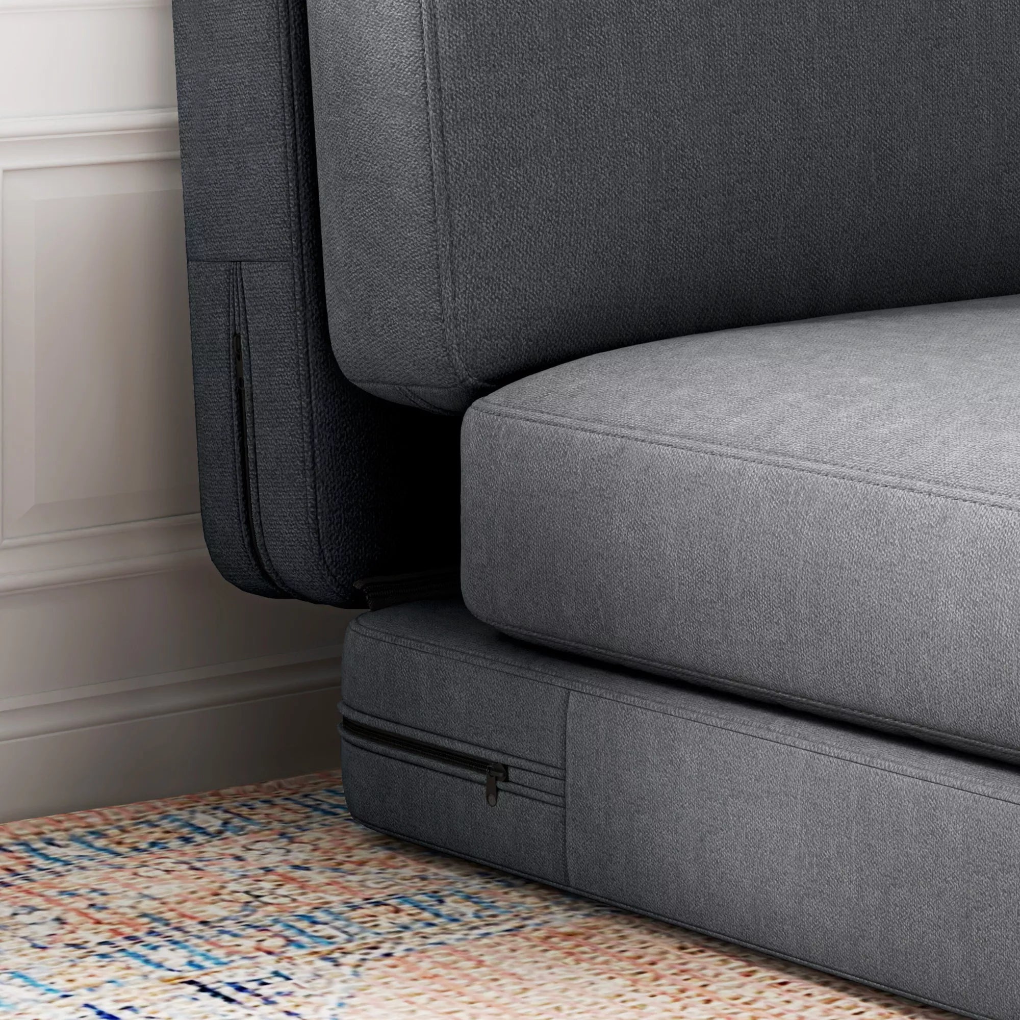 Sofa-lova ant grindų transformuojama, 268 cm, tamsiai pilka